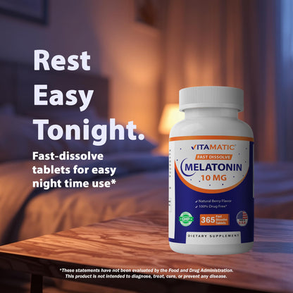 Vitamatic Melatonin 10 mg Fast Dissolve Tablets – Quick-Dissolving Sleep Support Supplement for Adults – Vegetarian, Non-GMO & Gluten-Free - PrimeBioHealth - canada supplements
