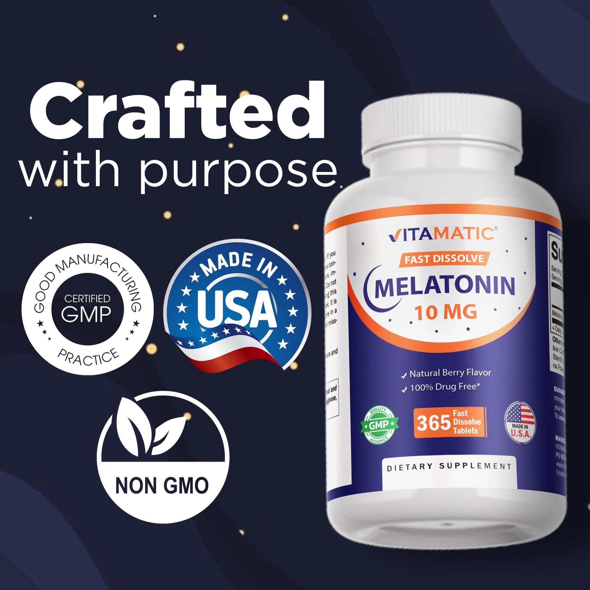 Vitamatic Melatonin 10 mg Fast Dissolve Tablets – Quick-Dissolving Sleep Support Supplement for Adults – Vegetarian, Non-GMO & Gluten-Free - PrimeBioHealth - canada supplements