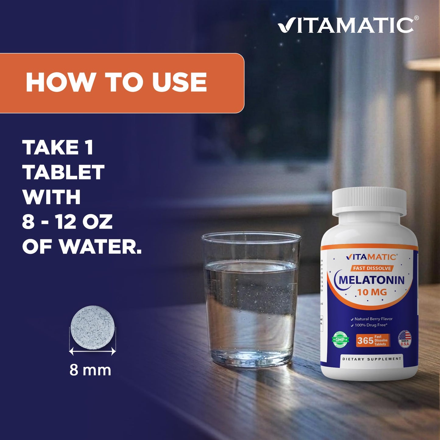 Vitamatic Melatonin 10 mg Fast Dissolve Tablets – Quick-Dissolving Sleep Support Supplement for Adults – Vegetarian, Non-GMO & Gluten-Free - PrimeBioHealth - canada supplements