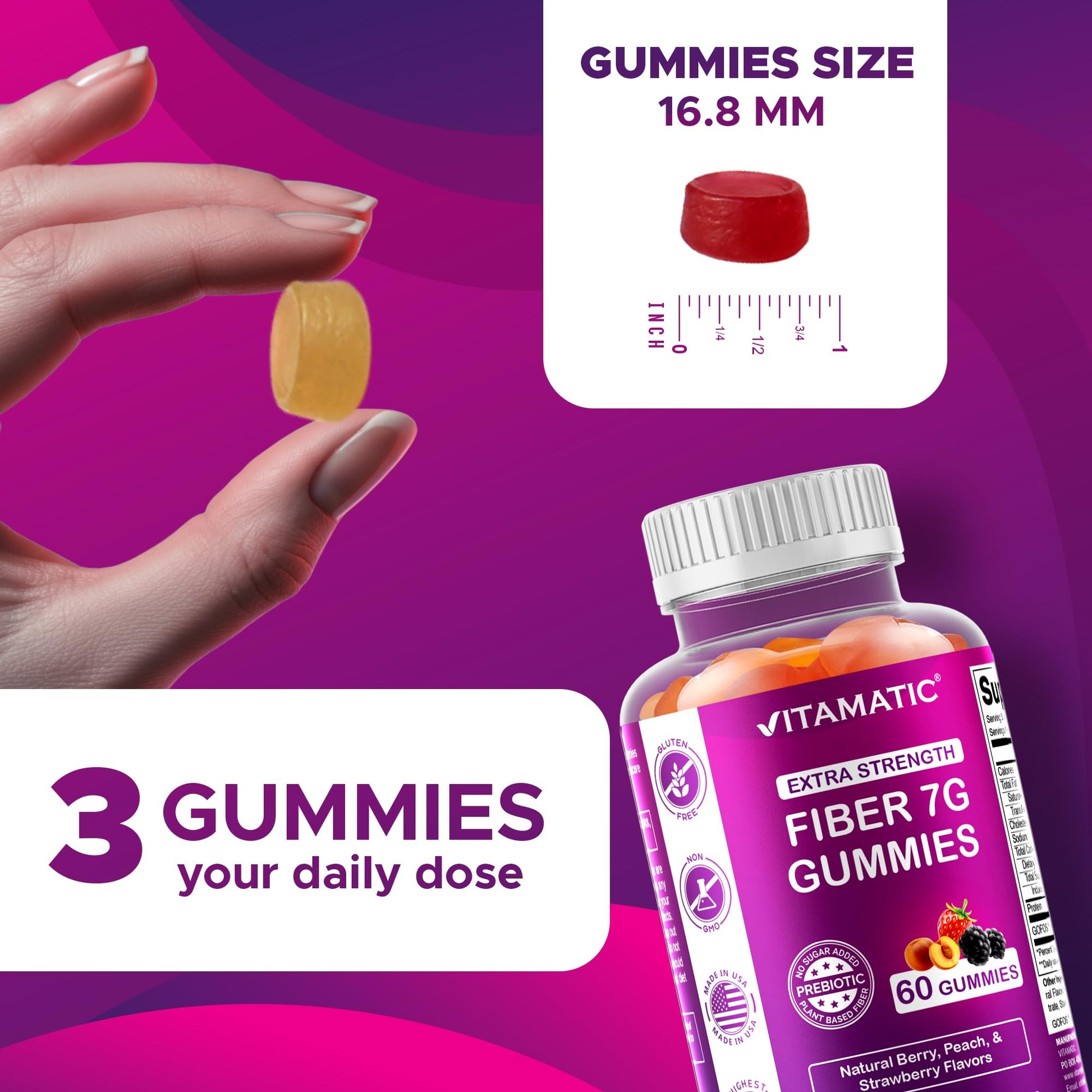 Vitamatic Prebiotic Fiber Gummies for Adults – 2 Pack (Total 120 Gummies) 7g Fiber per Serving | Extra Strength | Zero Sugar Added | Pectin-Based - PrimeBioHealth - canada supplements