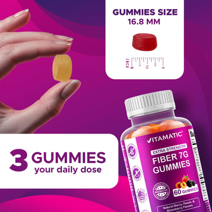 Vitamatic Prebiotic Fiber Gummies for Adults – 2 Pack (Total 120 Gummies) 7g Fiber per Serving | Extra Strength | Zero Sugar Added | Pectin-Based - PrimeBioHealth - canada supplements