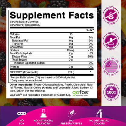 Vitamatic Prebiotic Fiber Gummies for Adults – 2 Pack (Total 120 Gummies) 7g Fiber per Serving | Extra Strength | Zero Sugar Added | Pectin-Based - PrimeBioHealth - canada supplements