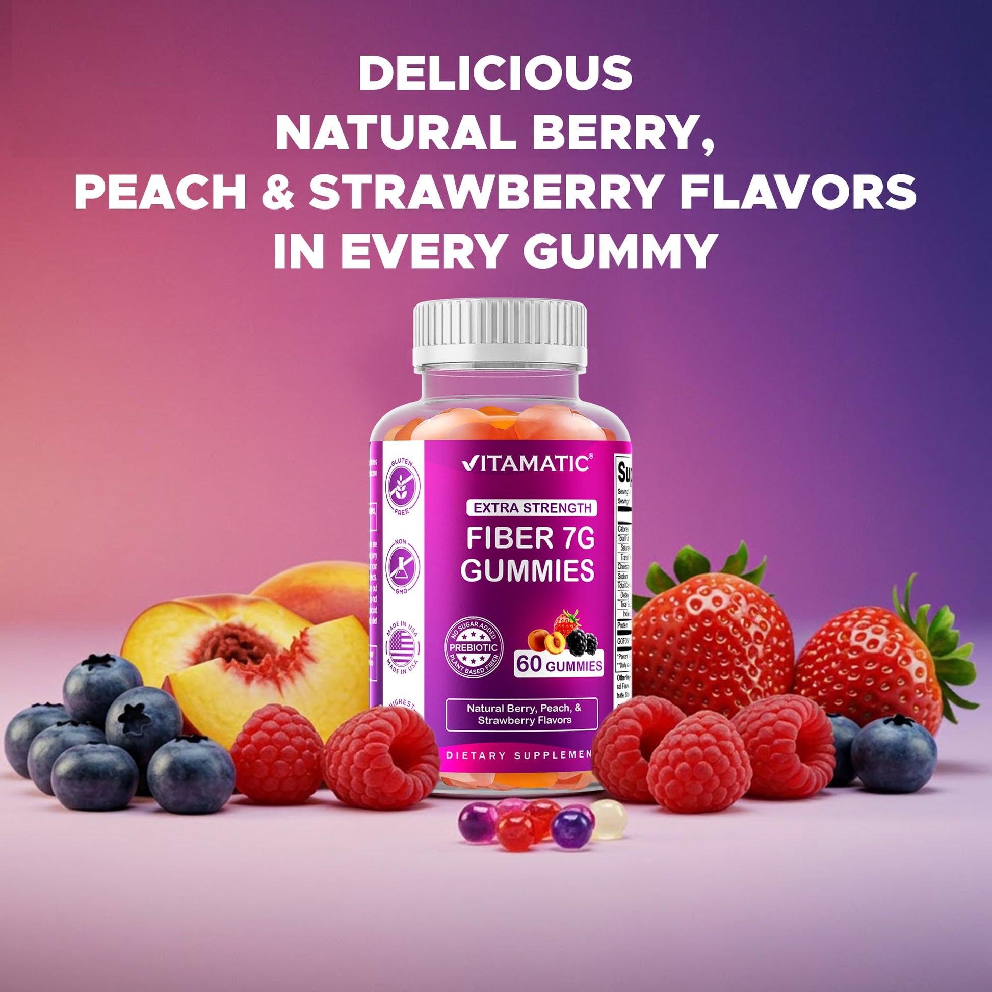 Vitamatic Prebiotic Fiber Gummies for Adults – 2 Pack (Total 120 Gummies) 7g Fiber per Serving | Extra Strength | Zero Sugar Added | Pectin-Based - PrimeBioHealth - canada supplements