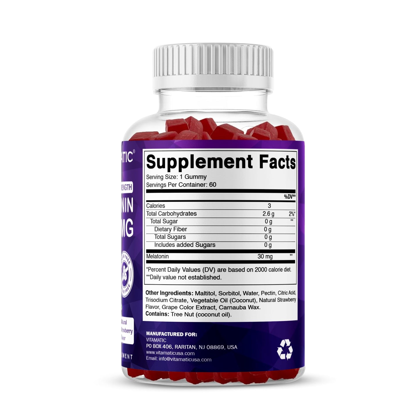 Vitamatic Sugar Free Melatonin 30mg per Gummy - 60 Servings - 60 Vegetarian Gummies - Non-Habit Forming Supplement (60 Count (Pack of 1)) - PrimeBioHealth - canada supplements