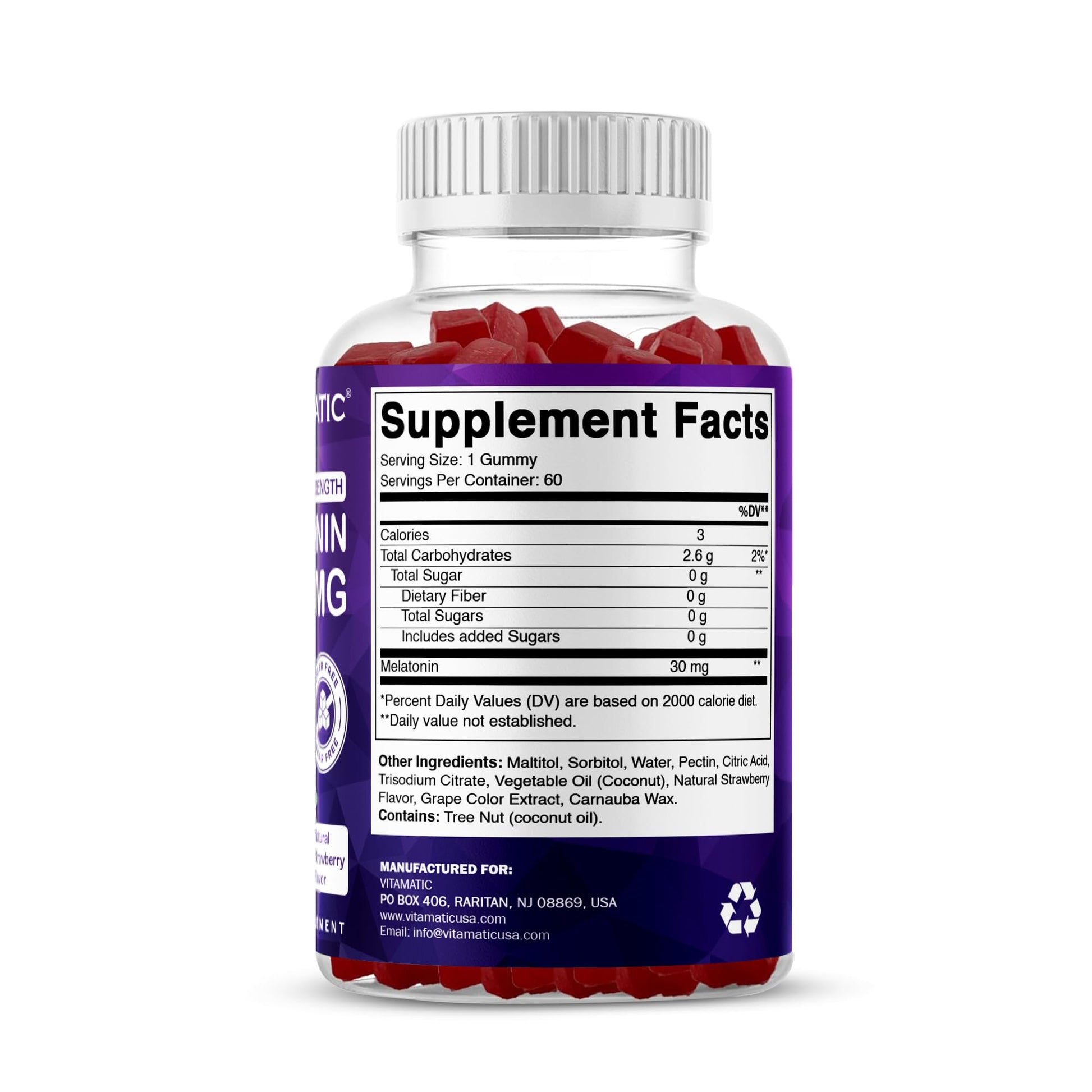 Vitamatic Sugar Free Melatonin 30mg per Gummy - 60 Servings - 60 Vegetarian Gummies - Non-Habit Forming Supplement (60 Count (Pack of 1)) - PrimeBioHealth - canada supplements