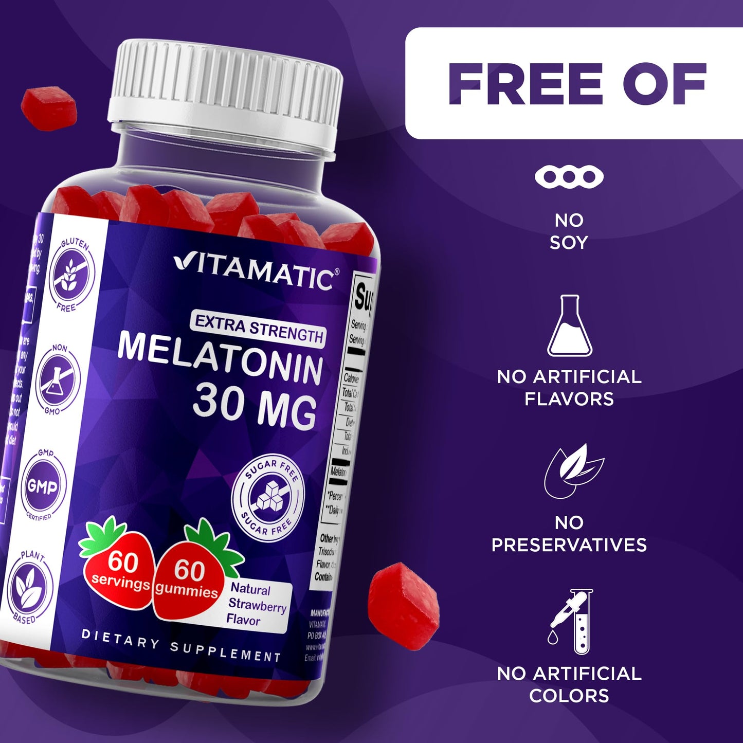Vitamatic Sugar Free Melatonin 30mg per Gummy - 60 Servings - 60 Vegetarian Gummies - Non-Habit Forming Supplement (60 Count (Pack of 1)) - PrimeBioHealth - canada supplements