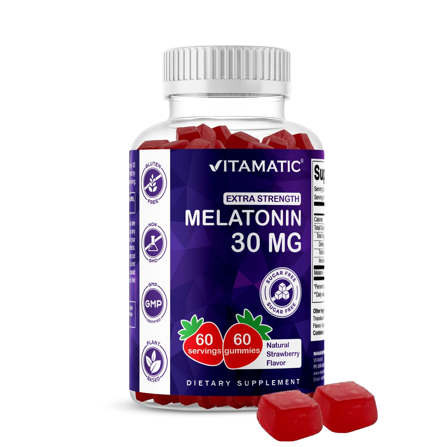 Vitamatic Sugar Free Melatonin 30mg per Gummy - 60 Servings - 60 Vegetarian Gummies - Non-Habit Forming Supplement (60 Count (Pack of 1)) - PrimeBioHealth - canada supplements
