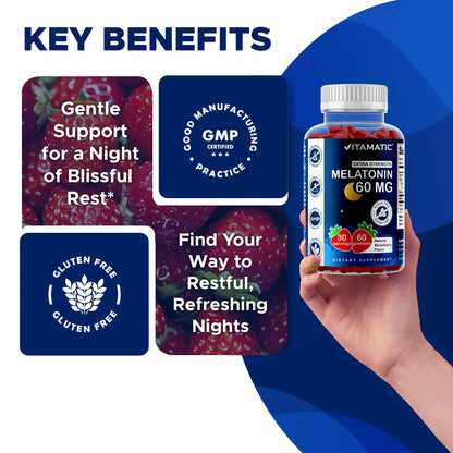 Vitamatic Sugar Free Melatonin 60 mg - 60 Vegetarian Gummies - Non-Habit Forming Supplement - PrimeBioHealth - canada supplements