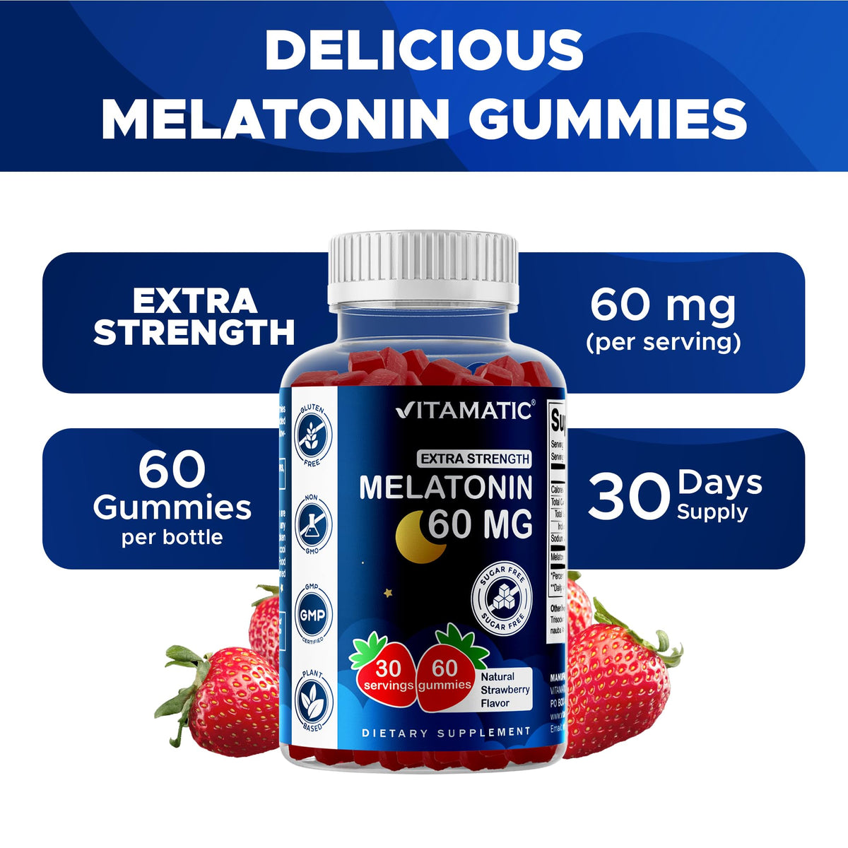 Vitamatic Sugar Free Melatonin 60 mg - 60 Vegetarian Gummies - Non-Habit Forming Supplement - PrimeBioHealth - canada supplements