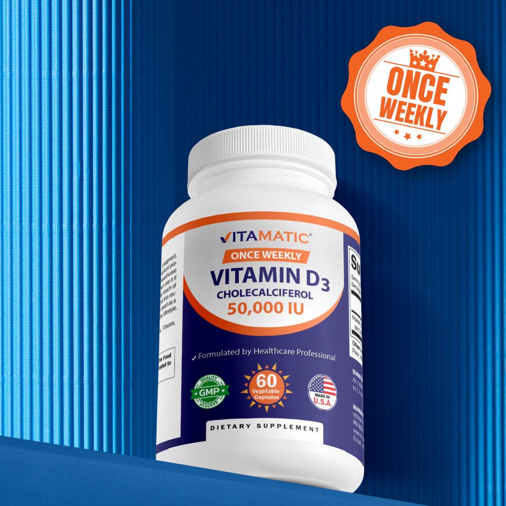 Vitamatic Vitamin D3 50,000 IU (as Cholecalciferol), Once Weekly Dose, 1250 mcg, 60 Veggie Capsules 1 Year Supply, Progressive Formula Helping - PrimeBioHealth - canada supplements