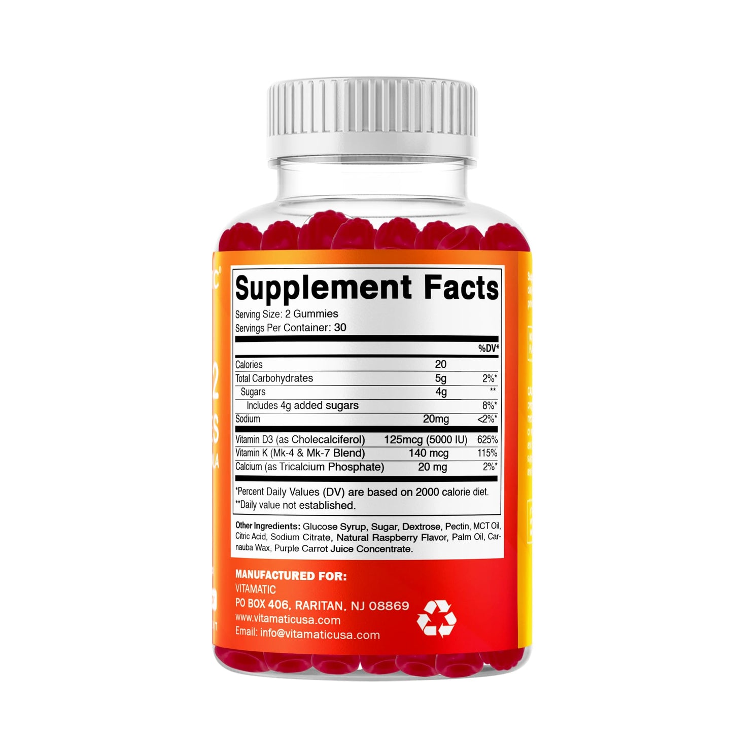Vitamatic Vitamin D3 & K2 Gummies (2-Pack, 60 Count) Supports Healthy Bones, Heart Health, Calcium Absorption, - PrimeBioHealth - canada supplements