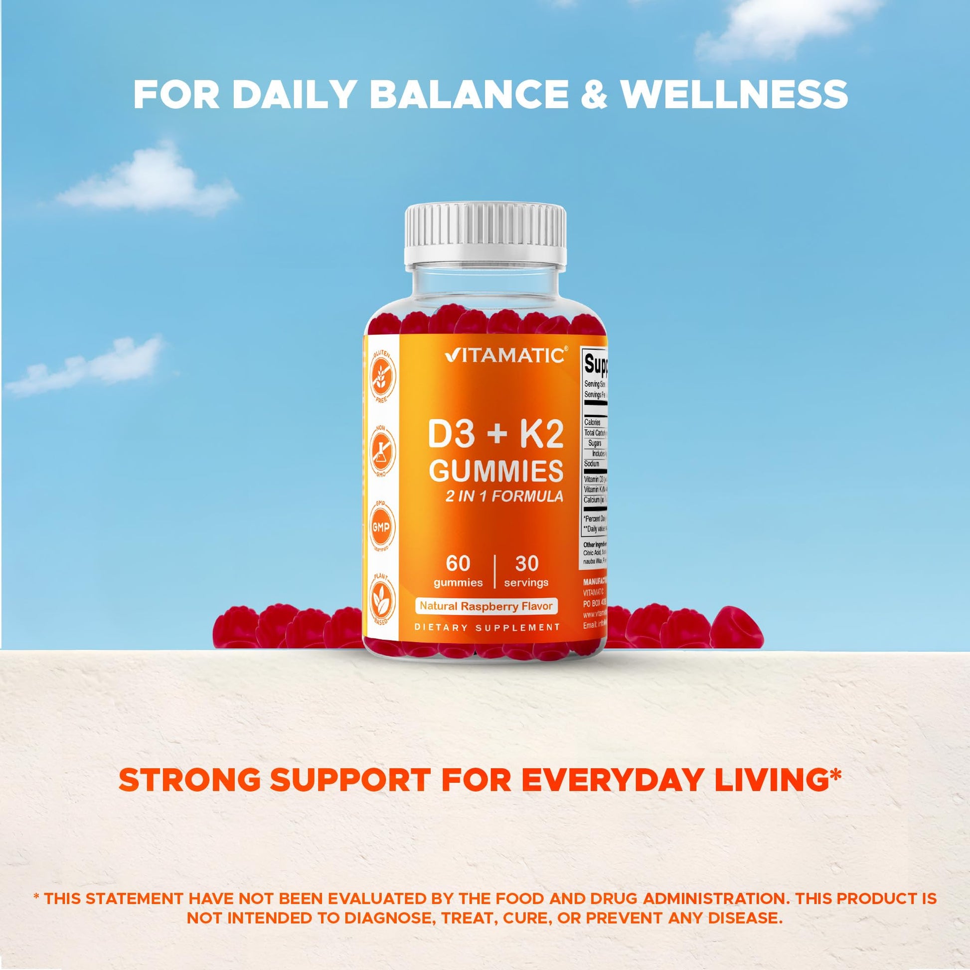 Vitamatic Vitamin D3 & K2 Gummies (2-Pack, 60 Count) Supports Healthy Bones, Heart Health, Calcium Absorption, - PrimeBioHealth - canada supplements