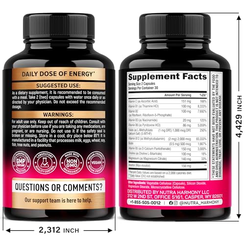 Vitamin B Complex for Men & Women - Riboflavin B2, B12, B1, B3, B5, B6, B7, B8, B9 | Vitamin C, Choline, Inositol - B-Complex Supplement - PrimeBioHealth - canada supplements