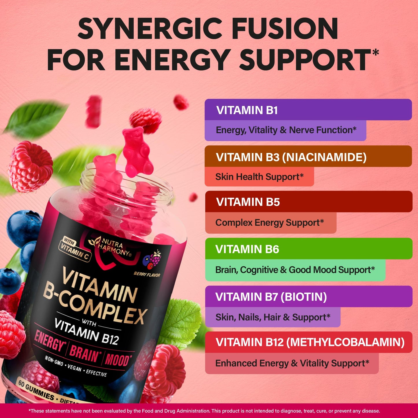 Vitamin B-Complex Gummies for Women & Men - Vitamin B12, B1, B2, B3, B5, B6, B7 & B9 - B Complex with Vitamin C & Choline - Energy, Brain & Mood - PrimeBioHealth - canada supplements