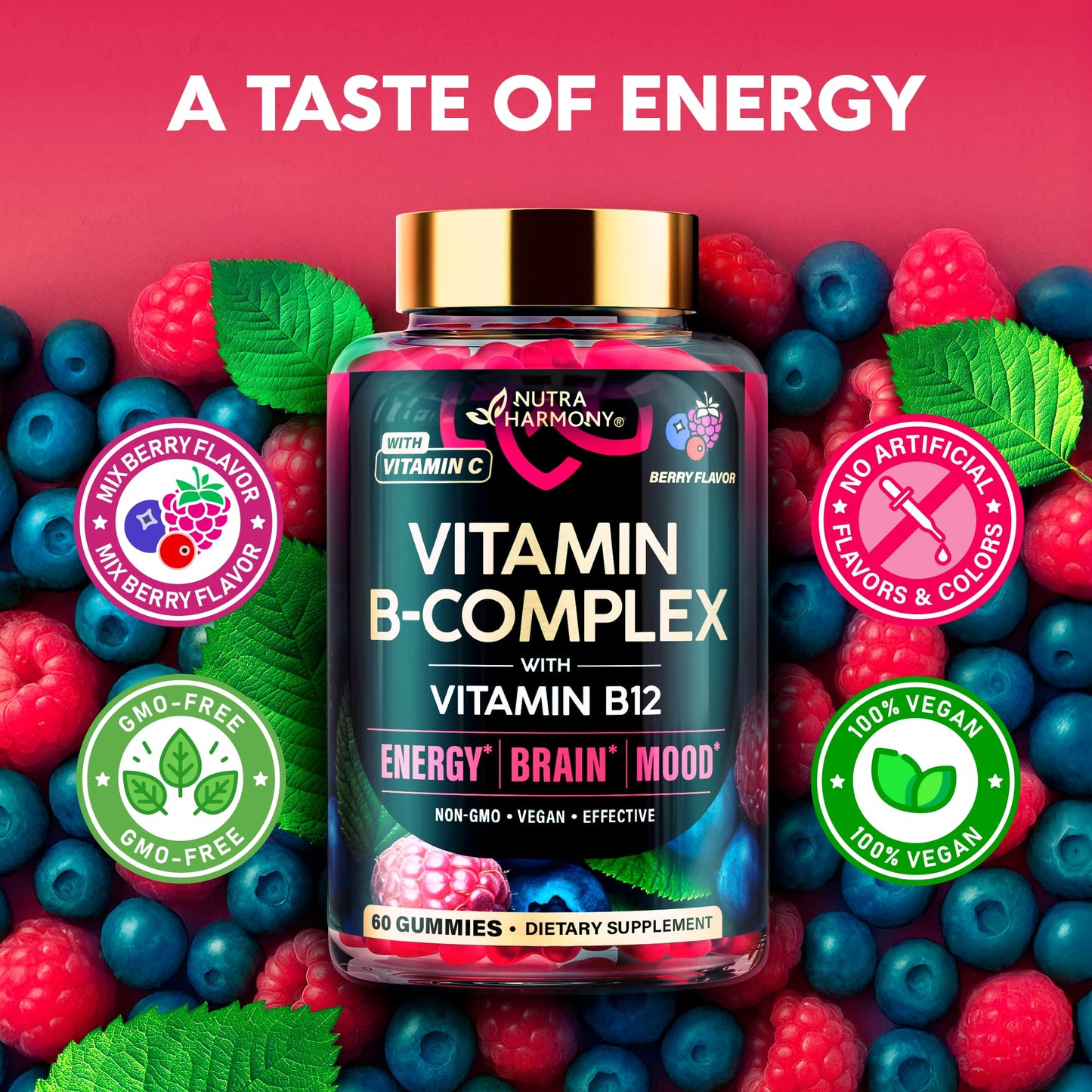 Vitamin B-Complex Gummies for Women & Men - Vitamin B12, B1, B2, B3, B5, B6, B7 & B9 - B Complex with Vitamin C & Choline - Energy, Brain & Mood - PrimeBioHealth - canada supplements