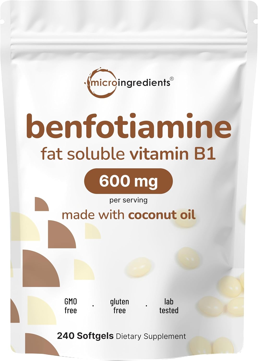 Vitamin B1 Benfotiamine 600mg Per Serving, 240 Coconut Oil Softgels | Bioavailable B Vitamins Supplement, Converted to Active Thiamine | Non-GMO, Soy Free - PrimeBioHealth - canada supplements