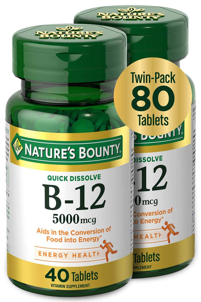 Vitamin B12 by Nature's Bounty, Quick Dissolve Vitamin Supplement, Supports Energy Metabolism and Nervous System Health, 5000mcg - PrimeBioHealth - canada supplements