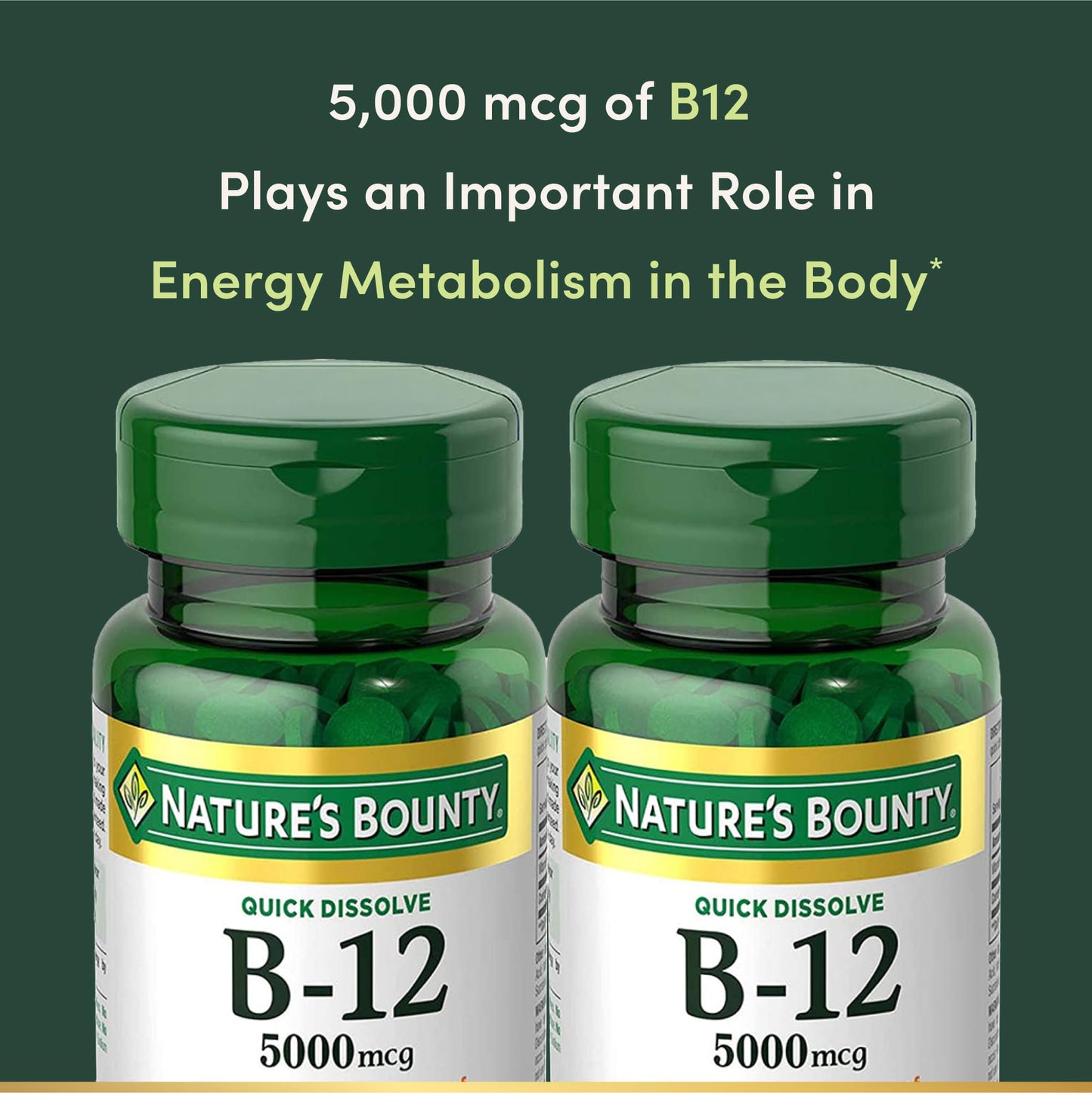 Vitamin B12 by Nature's Bounty, Quick Dissolve Vitamin Supplement, Supports Energy Metabolism and Nervous System Health, 5000mcg - PrimeBioHealth - canada supplements