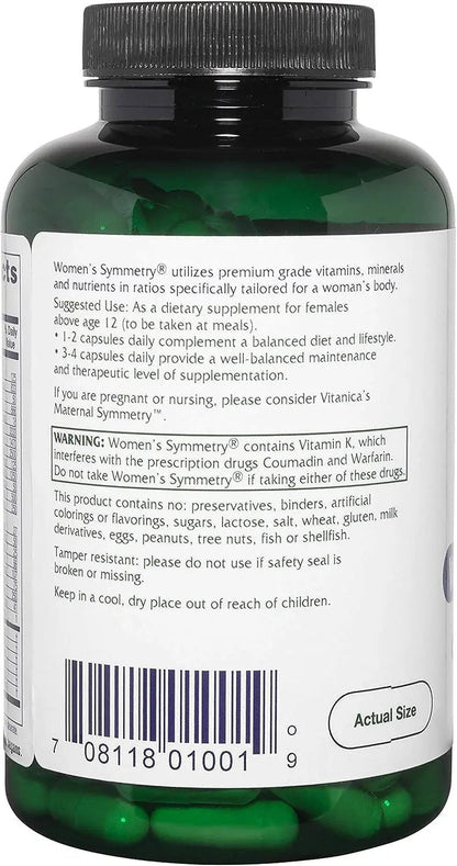 Vitanica Women's Symmetry, High Potency Daily Multivitamin, Vegan/Vegetarian, 180 Capsules - PrimeBioHealth - canada supplements