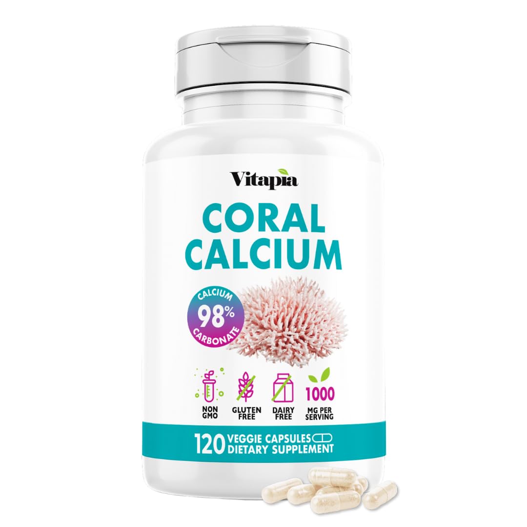 Vitapia Coral Calcium Powder 1000mg Capsules for Overall Health, Bone Health, PH Level Balance, Trace Minerals Support - 120 Veggie Capsules - Non-GMO & Gluten-Free Supplement - PrimeBioHealth - canada supplements