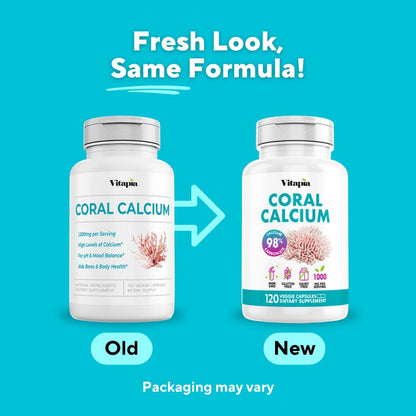 Vitapia Coral Calcium Powder 1000mg Capsules for Overall Health, Bone Health, PH Level Balance, Trace Minerals Support - 120 Veggie Capsules - Non-GMO & Gluten-Free Supplement - PrimeBioHealth - canada supplements