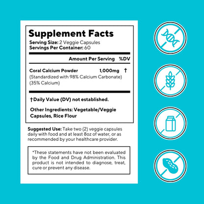 Vitapia Coral Calcium Powder 1000mg Capsules for Overall Health, Bone Health, PH Level Balance, Trace Minerals Support - 120 Veggie Capsules - Non-GMO & Gluten-Free Supplement - PrimeBioHealth - canada supplements