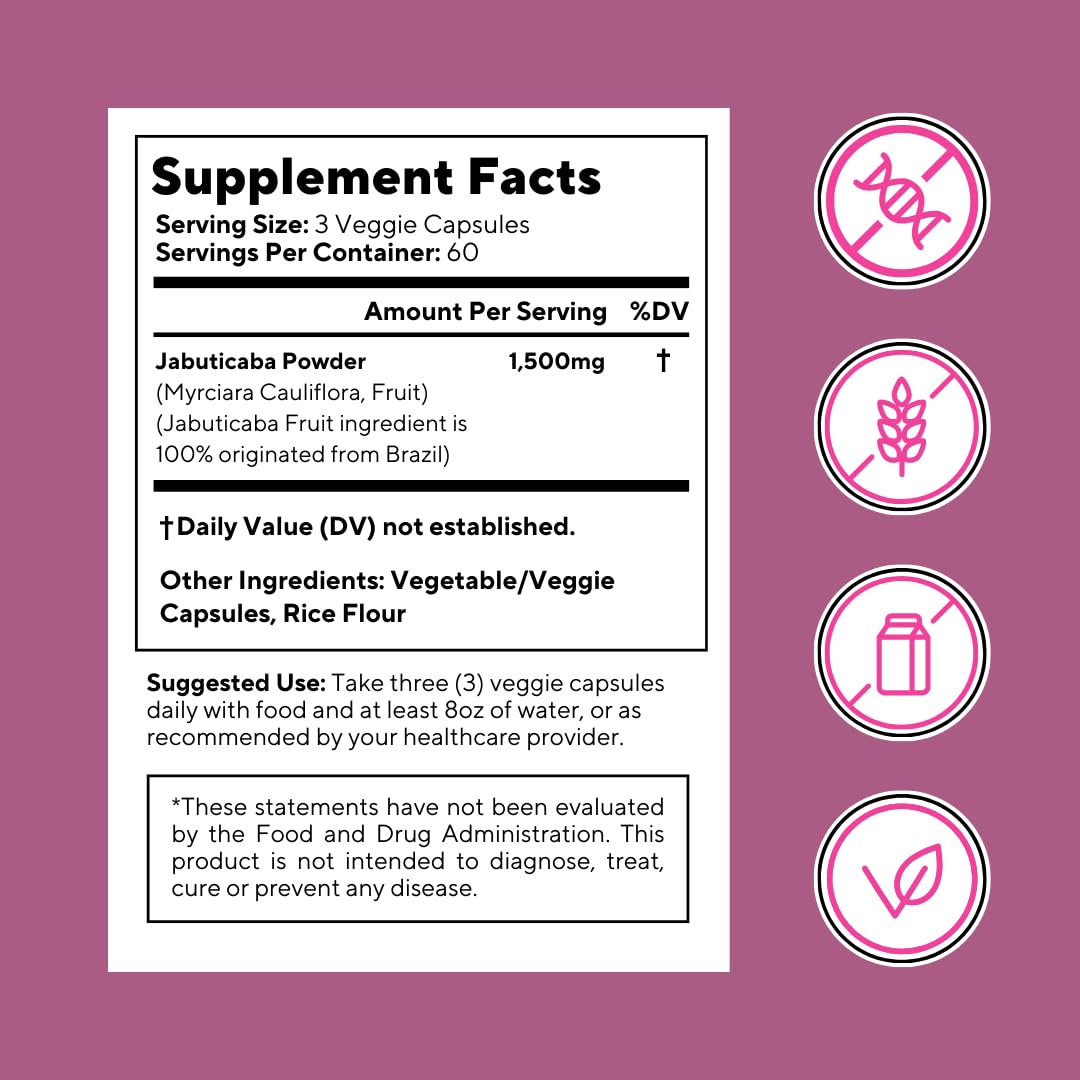 Vitapia Jabuticaba Fruit Powder Supplement for Antioxidant, Better Lung Health, Digestion, Immune Support - 1500mg Per Serving - 90 Vegan Capsules, Non-GMO, Gluten-Free - PrimeBioHealth - canada supplements