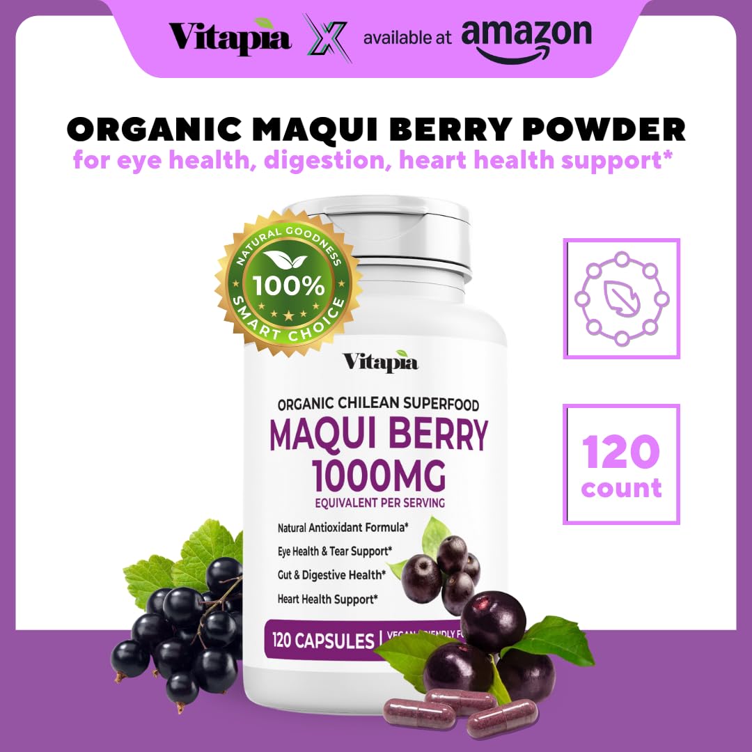 Vitapia Maqui Berry 1000mg - Maqui Berry Powder Supplement - Vegan Friendly, Non-GMO and Gluten-Free - 120 Veggie Capsules - PrimeBioHealth - canada supplements