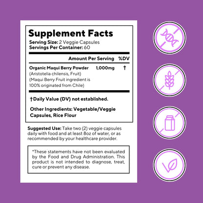 Vitapia Maqui Berry 1000mg - Maqui Berry Powder Supplement - Vegan Friendly, Non-GMO and Gluten-Free - 120 Veggie Capsules - PrimeBioHealth - canada supplements