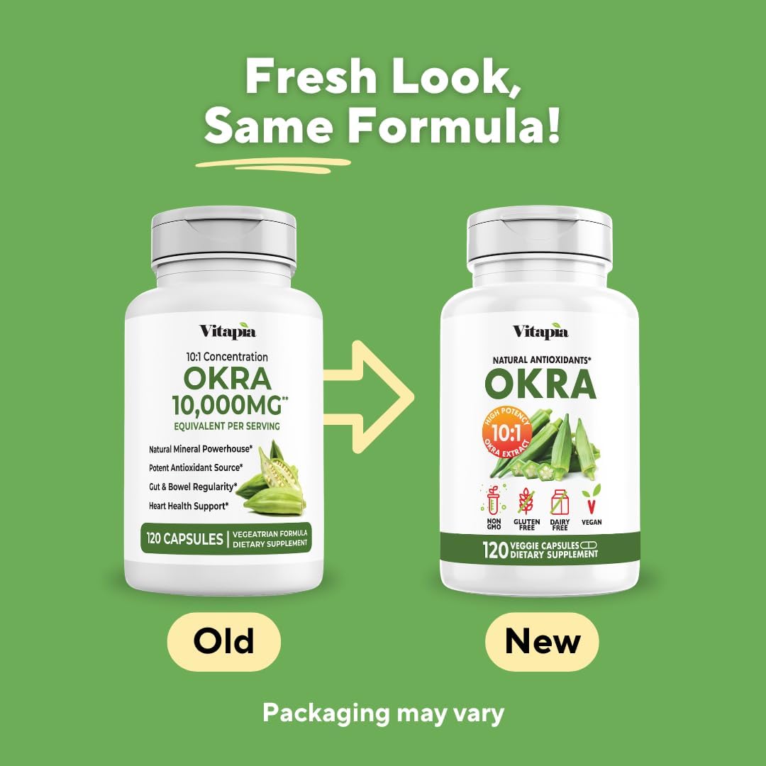 Vitapia Okra Extract - Heart Health, Antioxidant, Gut & Digestion, Wellness Support - 10:1 Ratio & 120 Veggie Capsules - Non-GMO, Gluten-Free, Vegan Supplement - PrimeBioHealth - canada supplements