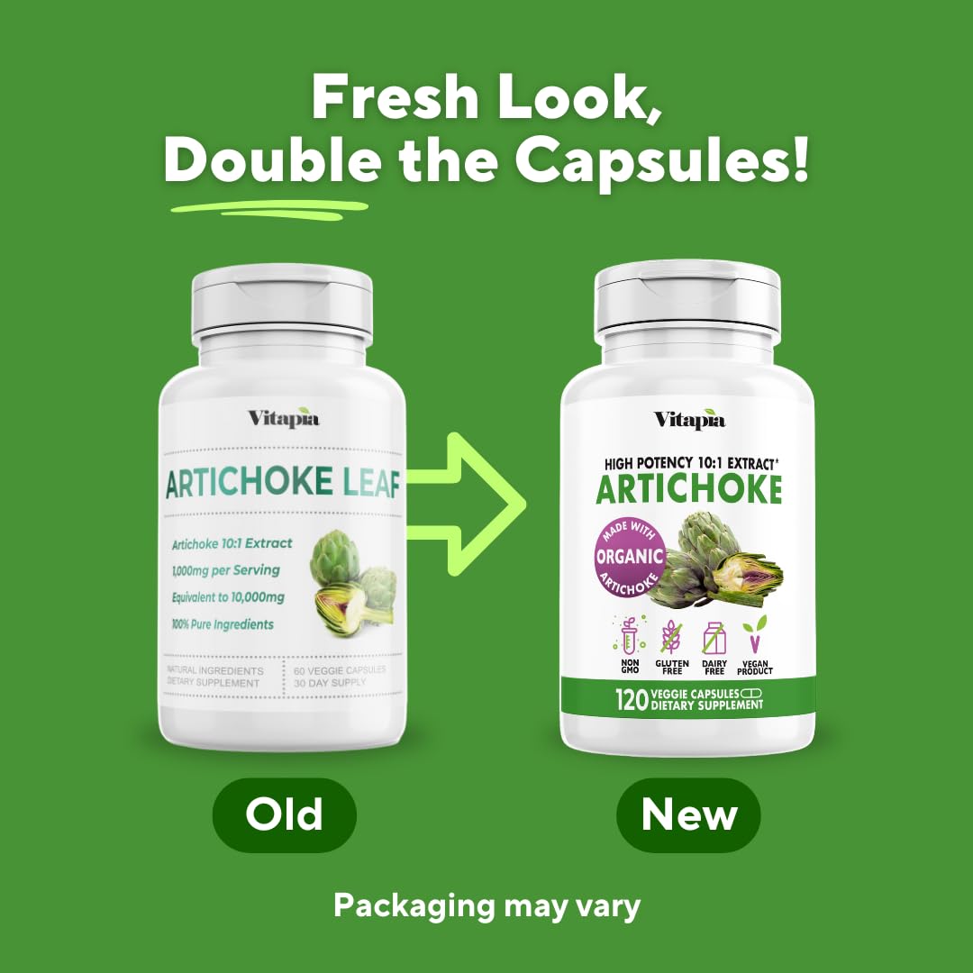 Vitapia Organic Artichoke Extract Supplement - Liver Cleanse Detox & Repair, Liver Health, Digestion, Antioxidant Support - 120 Vegan Capsules, Non GMO, Gluten Free - PrimeBioHealth - canada supplements