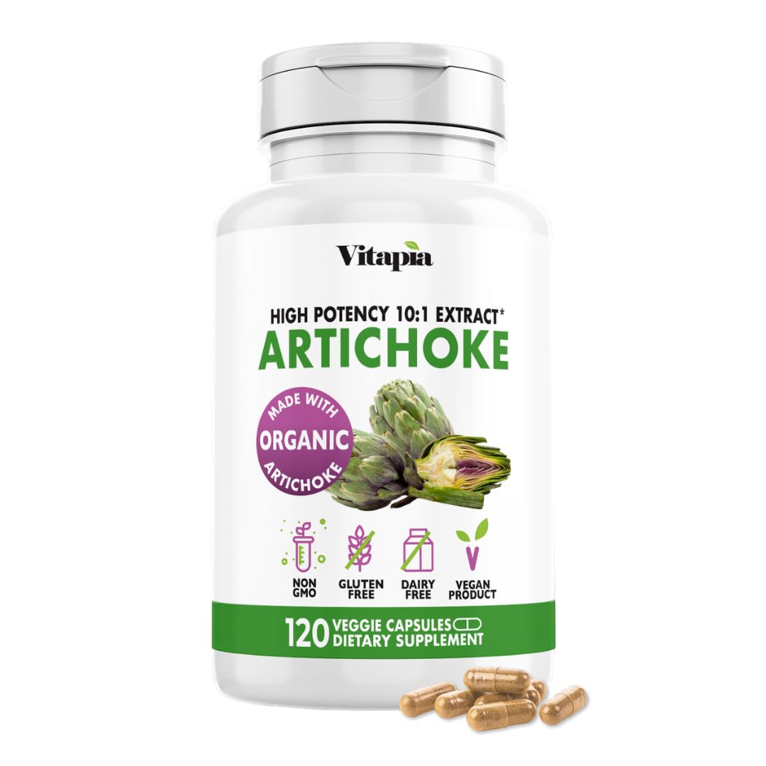 Vitapia Organic Artichoke Extract Supplement - Liver Cleanse Detox & Repair, Liver Health, Digestion, Antioxidant Support - 120 Vegan Capsules, Non GMO, Gluten Free - PrimeBioHealth - canada supplements