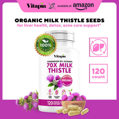 Vitapia Organic Artichoke Extract Supplement - Liver Cleanse Detox & Repair, Liver Health, Digestion, Antioxidant Support - 120 Vegan Capsules, Non GMO, Gluten Free - PrimeBioHealth - canada supplements