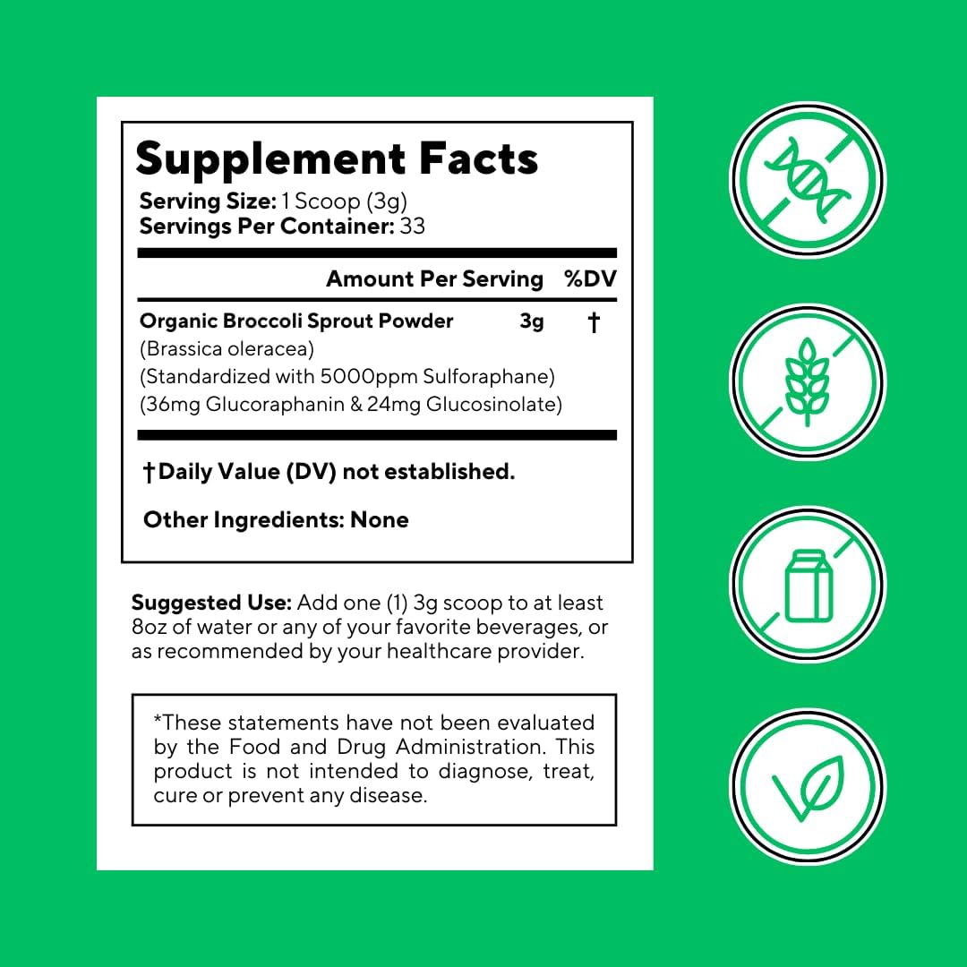Vitapia Organic Broccoli Sprout Powder for Sulforaphane, Antioxidant, Brain, Skin, Heart Health Support - 100g Powder Supplement & 33 Day Supply - Non-GMO, Gluten-Free, Vegan-Friendly - PrimeBioHealth - canada supplements