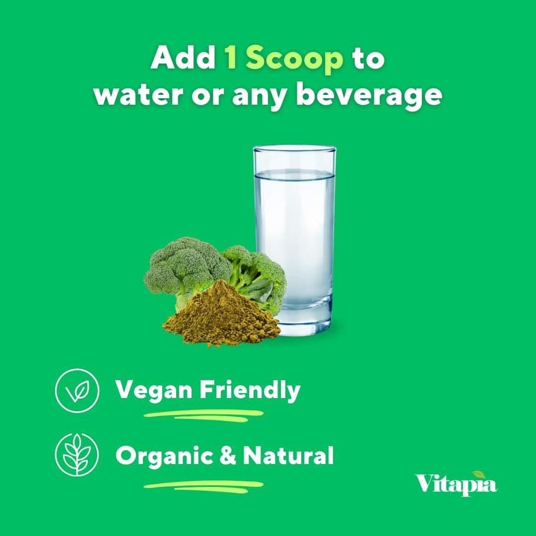 Vitapia Organic Broccoli Sprout Powder for Sulforaphane, Antioxidant, Brain, Skin, Heart Health Support - 100g Powder Supplement & 33 Day Supply - Non-GMO, Gluten-Free, Vegan-Friendly - PrimeBioHealth - canada supplements