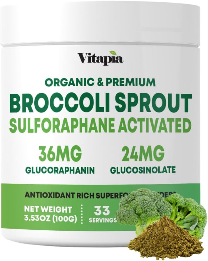 Vitapia Organic Broccoli Sprout Powder for Sulforaphane, Antioxidant, Brain, Skin, Heart Health Support - 100g Powder Supplement & 33 Day Supply - Non-GMO, Gluten-Free, Vegan-Friendly - PrimeBioHealth - canada supplements