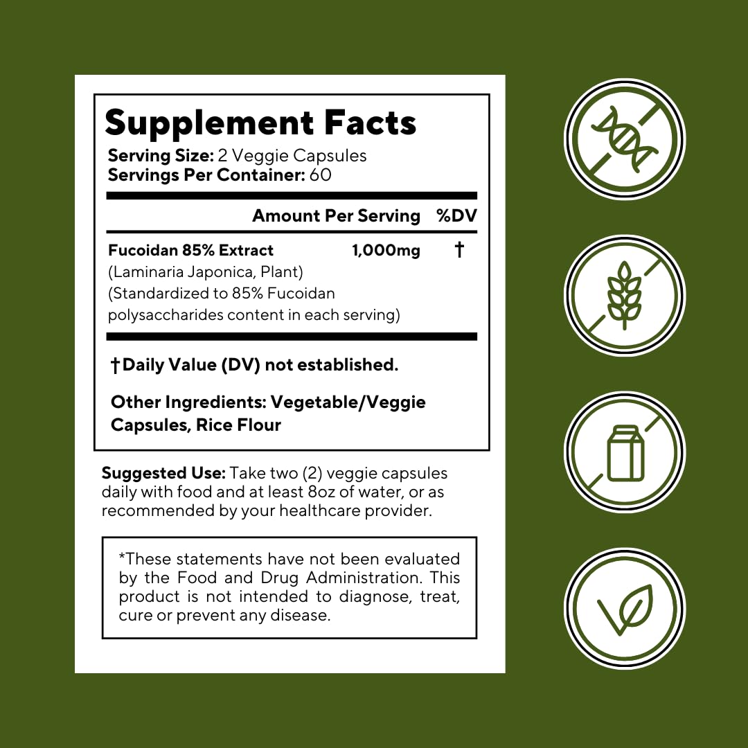 Vitapia Pure Fucoidan 85% Brown Seaweed Extract for Immune, Strong Cellular Health, Digestive Support - 1000mg Fucoidan Per Serving - 120 Veggie Capsules Non-GMO, Gluten-Free, Vegan-Friendly - PrimeBioHealth - canada supplements