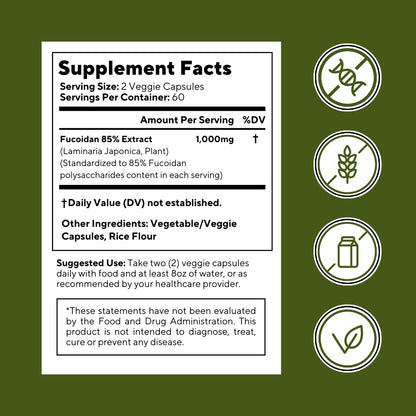 Vitapia Pure Fucoidan 85% Brown Seaweed Extract for Immune, Strong Cellular Health, Digestive Support - 1000mg Fucoidan Per Serving - 120 Veggie Capsules Non-GMO, Gluten-Free, Vegan-Friendly - PrimeBioHealth - canada supplements