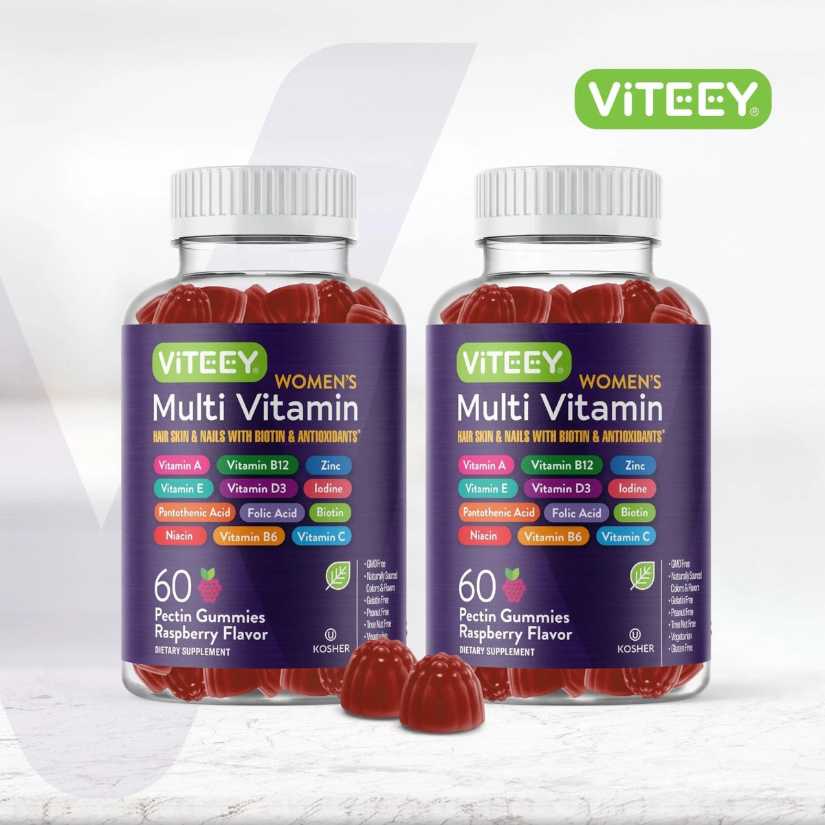 Viteey Womens Multivitamin Gummies - Immune Support - 12 in 1 Essential Vitamins & Minerals - Vitamin A, C, D3, E, B6, B12, Folic Acid, Biotin, Calcium - PrimeBioHealth - canada supplements