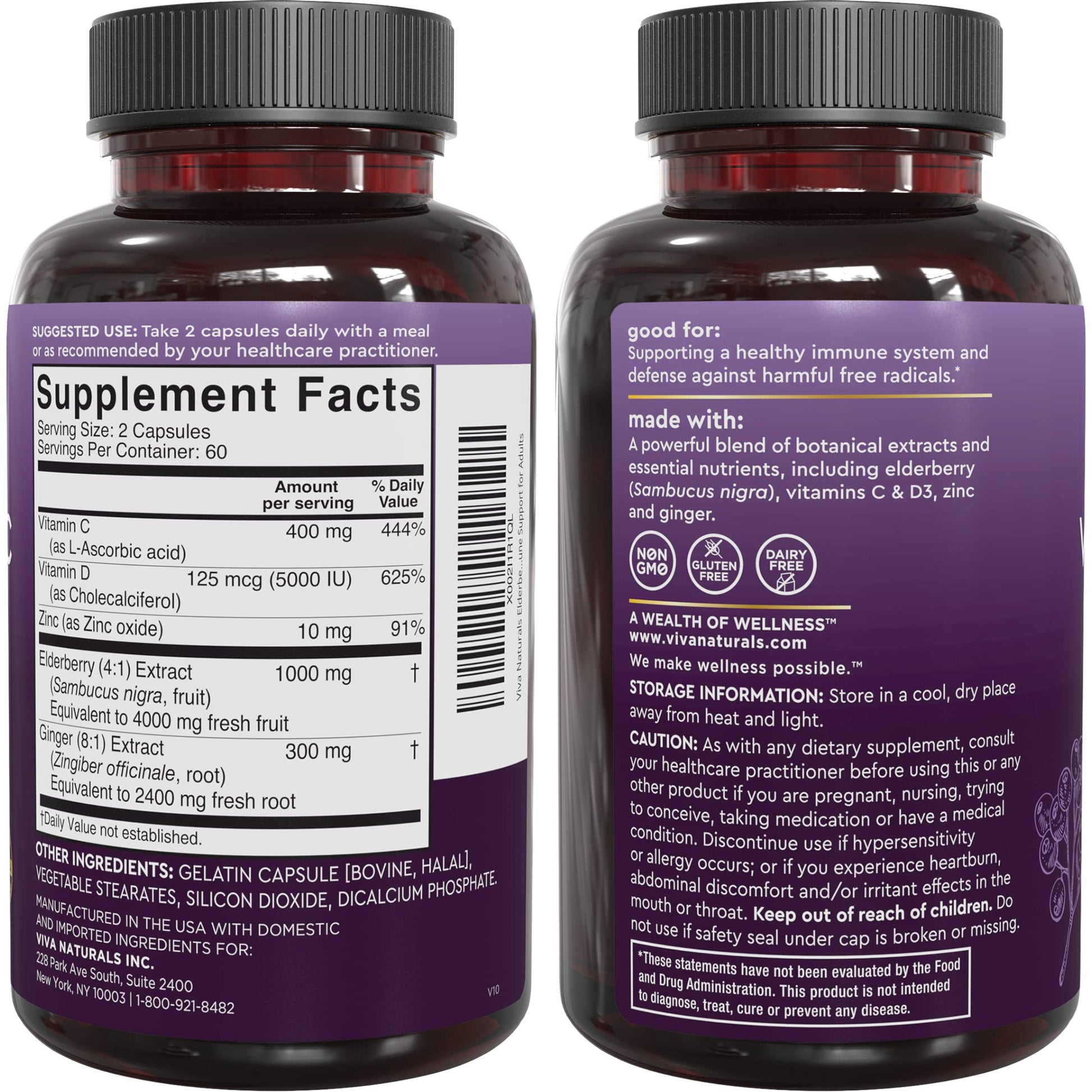 Viva Naturals Elderberry with Vitamin C and Zinc for Adults - 5 in 1 Sambucus Black Elderberry Capsules with Vitamin D3 5000 IU Immunity Supplement - PrimeBioHealth - canada supplements