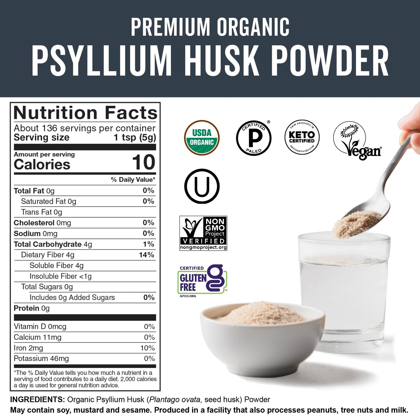 Viva Naturals Organic Psyllium Husk Powder, 24 oz – Finely Ground, Unflavored, Vegan, Keto, Paleo, Non-GMO Plant-Based Superfood, Good Source of Fiber for Gluten-Free Baking, Juices & Smoothies - PrimeBioHealth - canada supplements