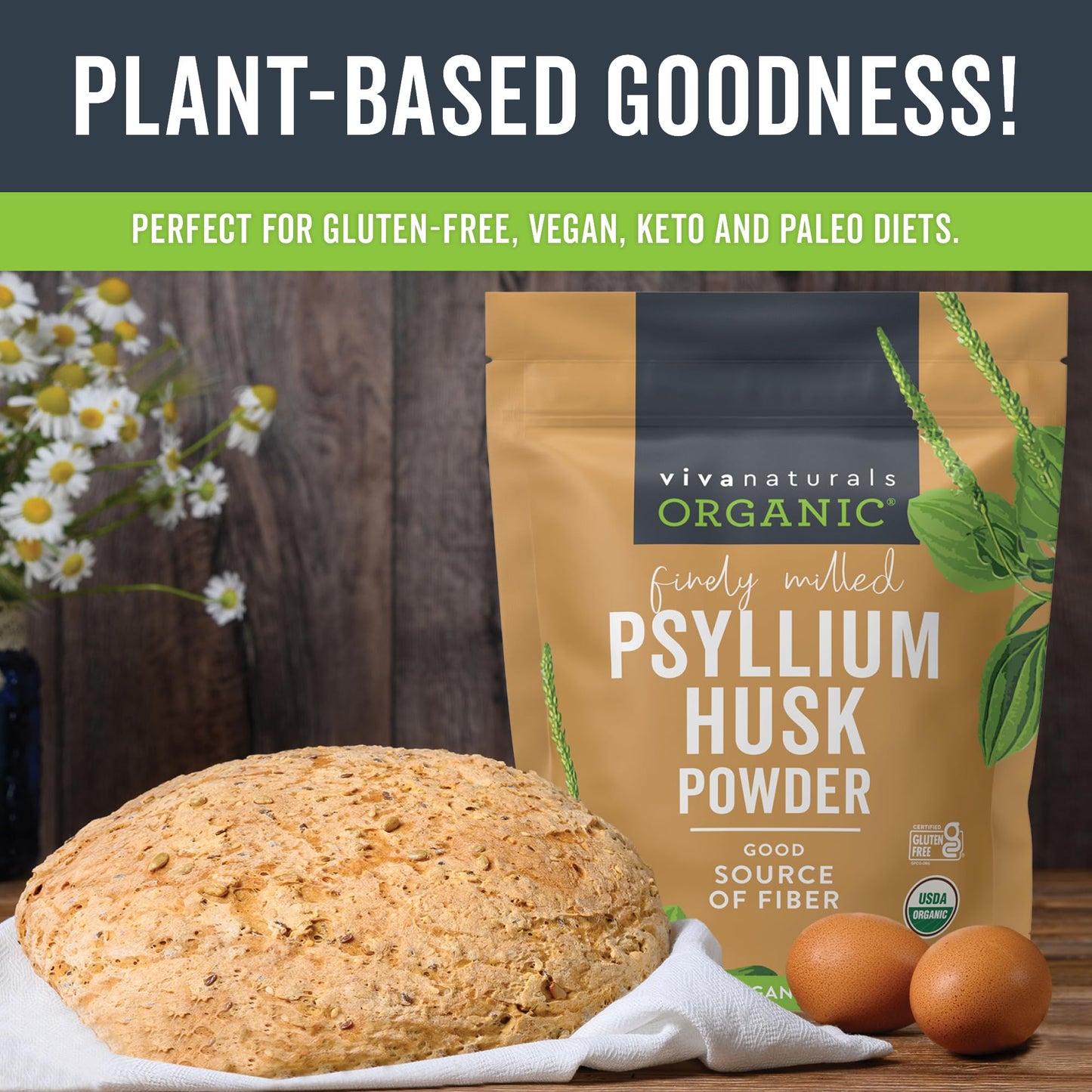 Viva Naturals Organic Psyllium Husk Powder, 24 oz – Finely Ground, Unflavored, Vegan, Keto, Paleo, Non-GMO Plant-Based Superfood, Good Source of Fiber for Gluten-Free Baking, Juices & Smoothies - PrimeBioHealth - canada supplements