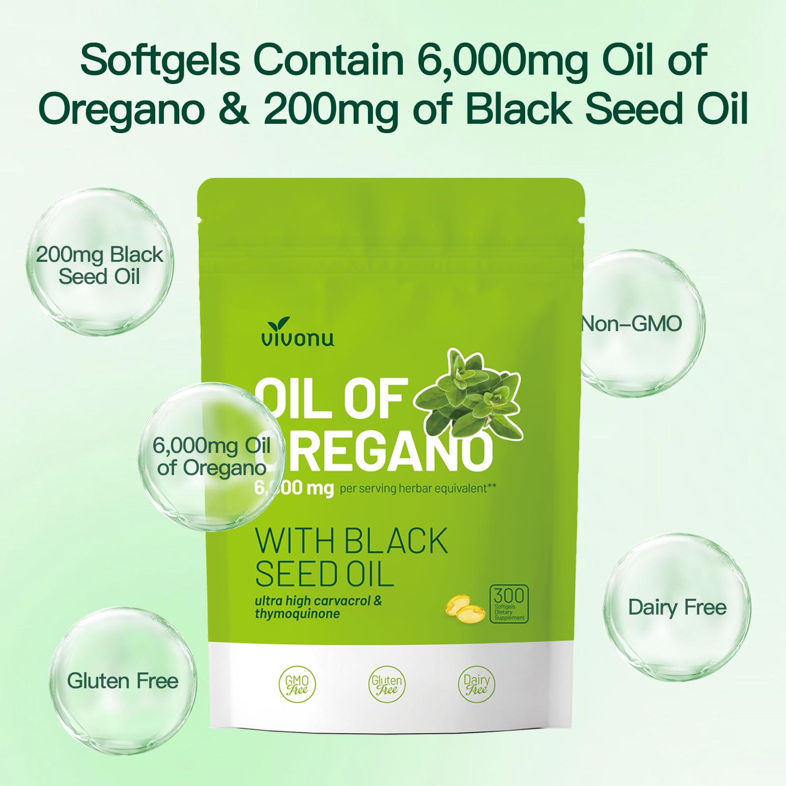 VivoNu Oil of Oregano with Black Seed Oil, Balanced Oil of Oregano Capsules, 300 Count Organic OreganoOil Softgels - PrimeBioHealth - canada supplements