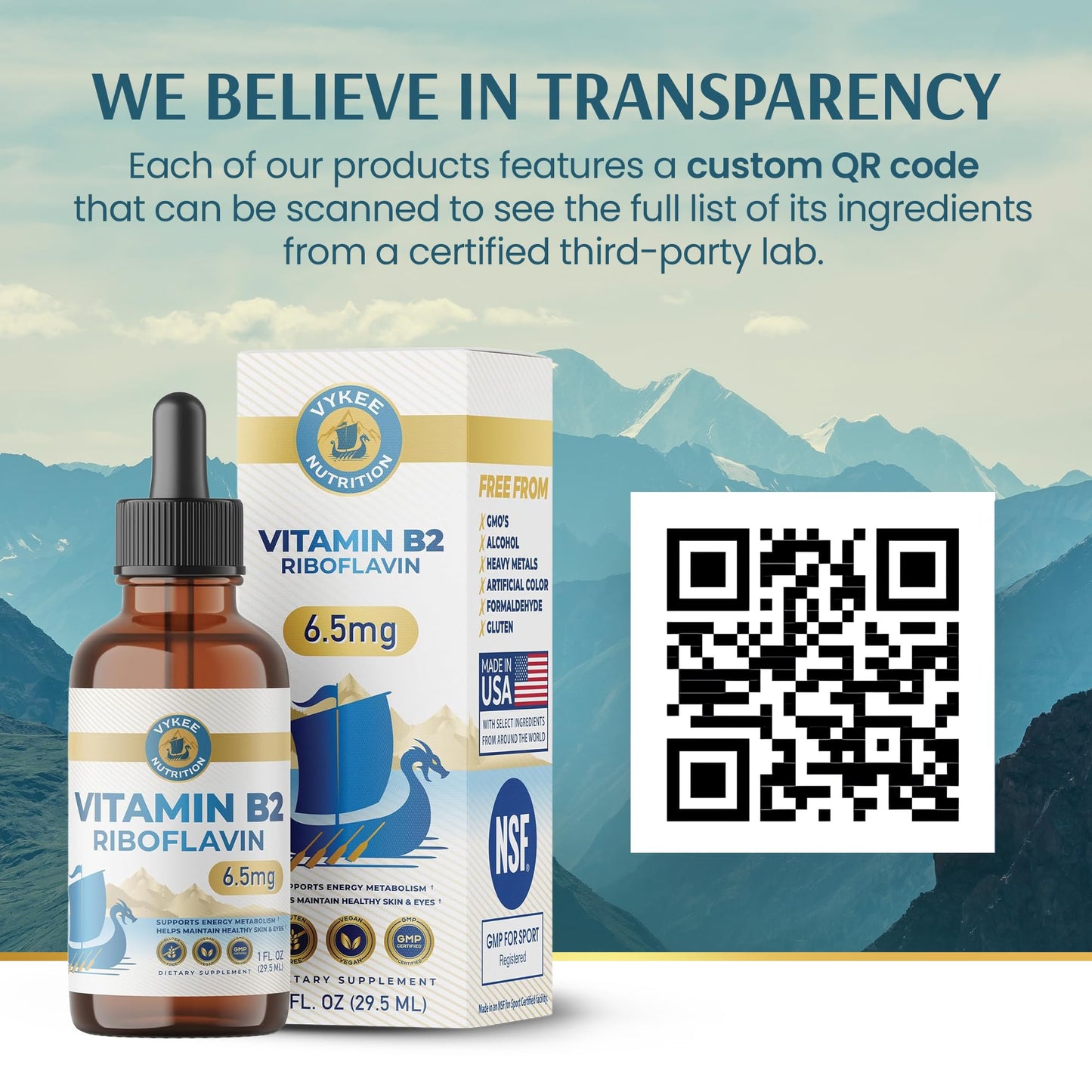 Vykee Nutrition Vitamin B2 Riboflavin Drops - Liquid B2 Supplement for Energy Metabolism, Cellular Function and Vision Support - Vegan, Non-GMO, Gluten-Free - PrimeBioHealth - canada supplements