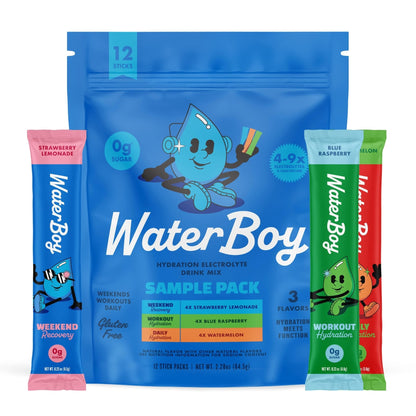 Waterboy Hydration Recovery Variety | 4-9x Electrolyte Powder Packets | Ginger + L-Theanine + L-Glutamine + Vitamins | No Sugar, All Natural, Gluten Free - PrimeBioHealth - canada supplements