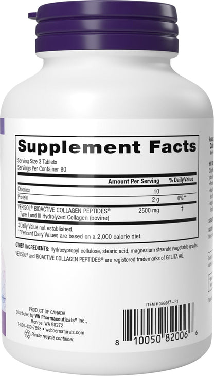 Webber Naturals Collagen 30 Anti-Wrinkle, 2,500mg of Bioactive Collagen Peptides Per Serving (3 Tablets), 180 Tablets, Helps Reduce Deep Wrinkles - PrimeBioHealth - canada supplements