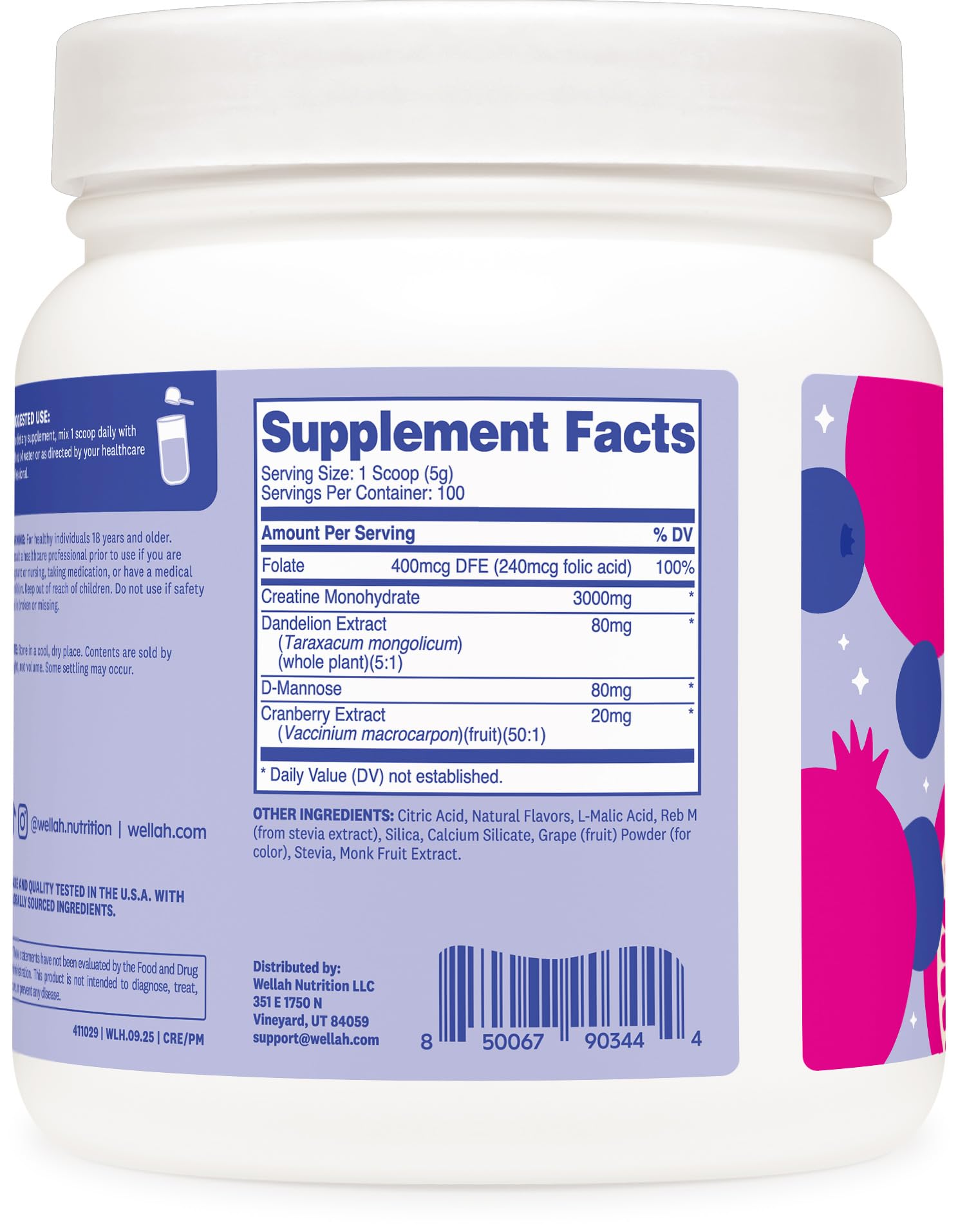 Wellah Creatine for Women - Creatine Monohydrate with Dandelion & Cranberry Extract (50 Servings, Strawberry Lemonade) | Creatine Monohydrate with Dandelion & Cranberry Extract - PrimeBioHealth - canada supplements