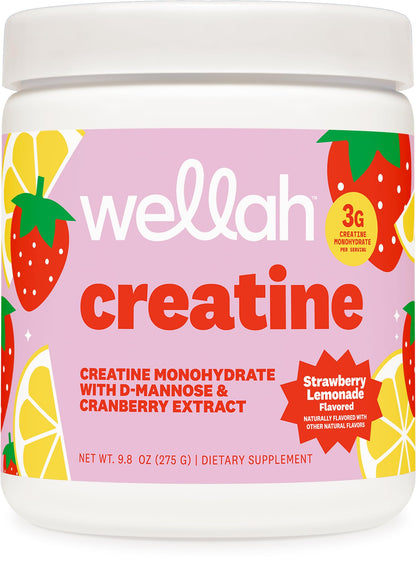 Wellah Creatine for Women - Creatine Monohydrate with Dandelion & Cranberry Extract (50 Servings, Strawberry Lemonade) | Creatine Monohydrate with Dandelion & Cranberry Extract - PrimeBioHealth - canada supplements