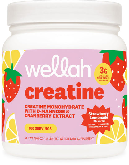 Wellah Creatine for Women - Creatine Monohydrate with Dandelion & Cranberry Extract (50 Servings, Strawberry Lemonade) | Creatine Monohydrate with Dandelion & Cranberry Extract - PrimeBioHealth - canada supplements