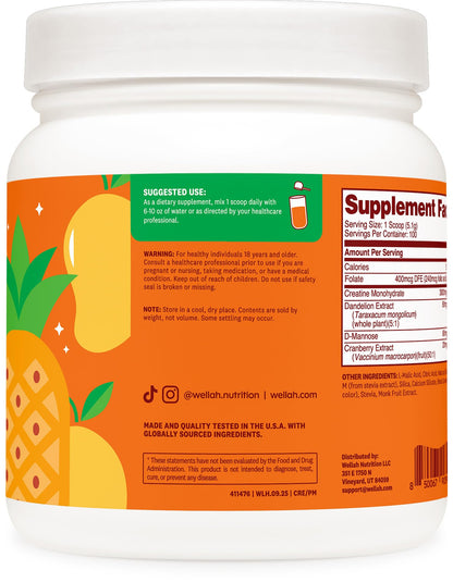 Wellah Creatine for Women - Creatine Monohydrate with Dandelion & Cranberry Extract (50 Servings, Strawberry Lemonade) | Creatine Monohydrate with Dandelion & Cranberry Extract - PrimeBioHealth - canada supplements